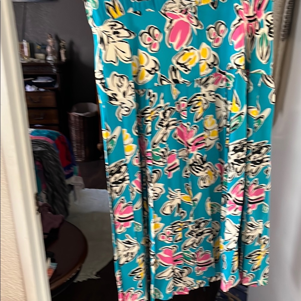 Vintage silk Floral Blue Dress 50s - Picture 8 of 12